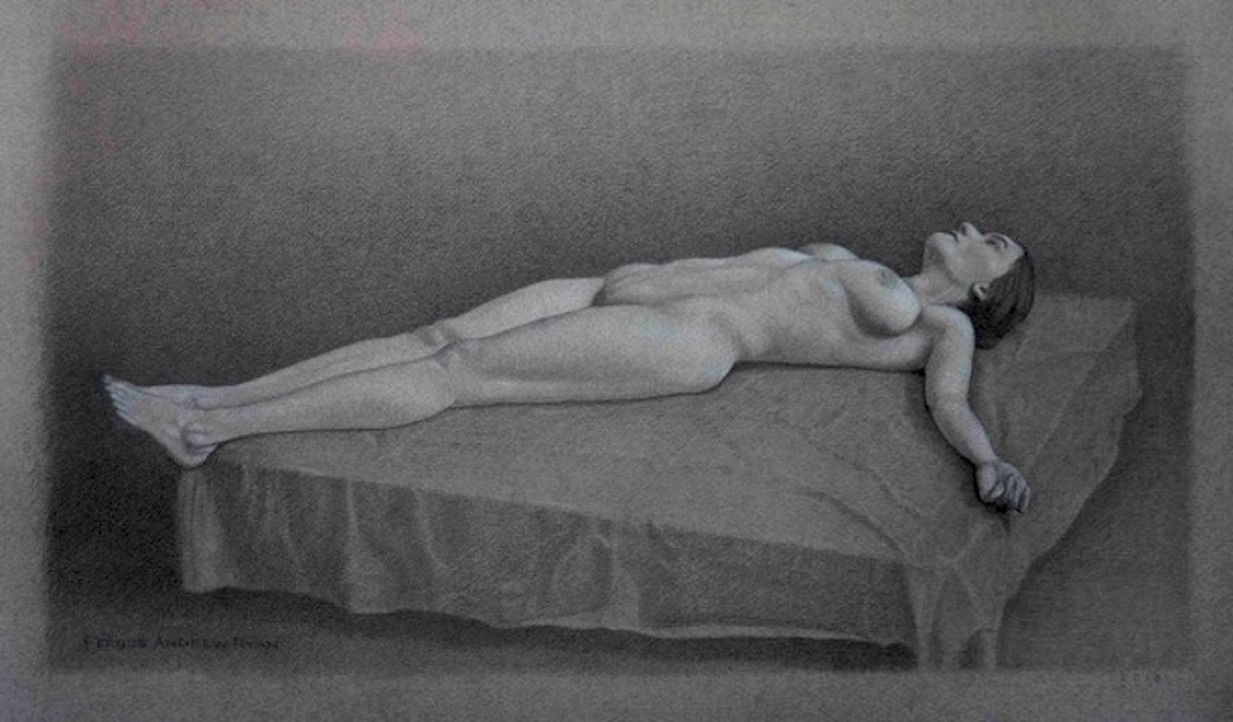 nude graphite figurative drawing girl lying down