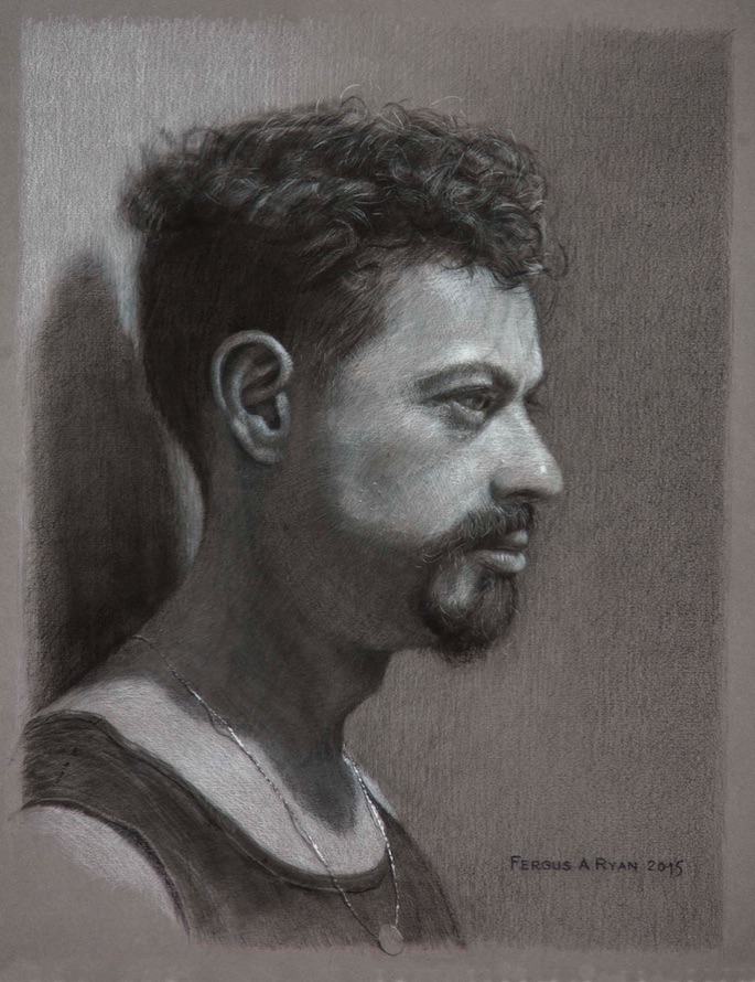charcoal drawing portrait Brazilian man Royal Hibernian Academy RHA Dublin by Irish artist Fergus A Ryan