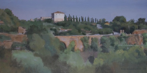 plein air Italian landscape painting in Civita Castellana by Irish artist Fergus A Ryan