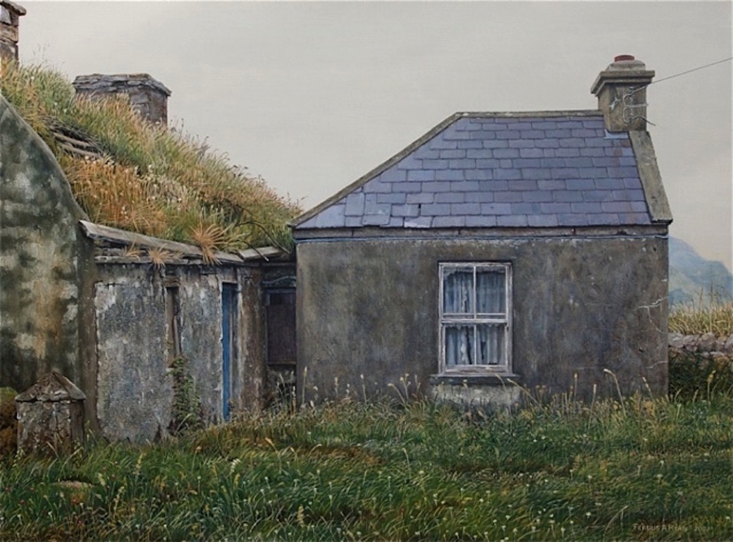 abandoned cottage landscape painting County Mayo Ireland Croagh Patrick