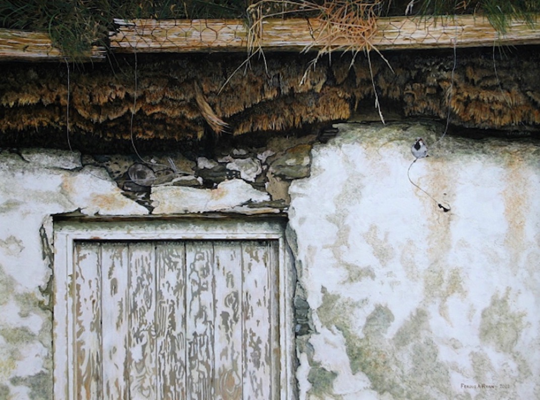 abandoned cottage sparrow County Mayo Ireland by Irish artists Fergus A Ryan