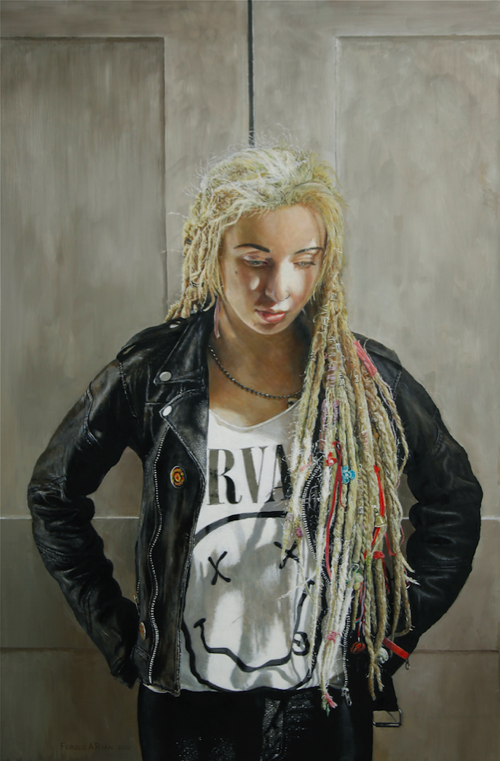 dreadlocks realist portrait painting leather jacket grunge giclee print